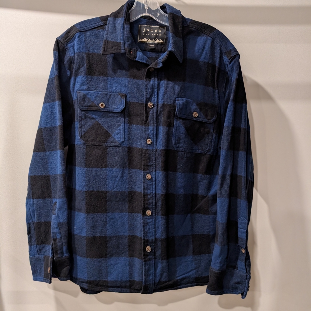 Jachs Men's Blue and Black Checkered Shirt